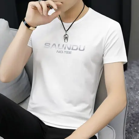 莫代尔短袖t恤男夏季2023新款夏装上衣服冰丝冰感半袖白色体恤衫商品大图