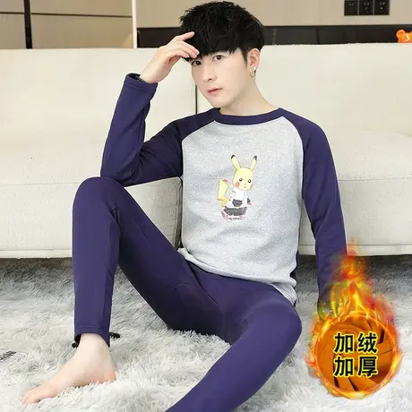 保暖衣套装男青年加绒加厚秋裤可外穿一套学生大童保暖内衣冬季潮商品大图