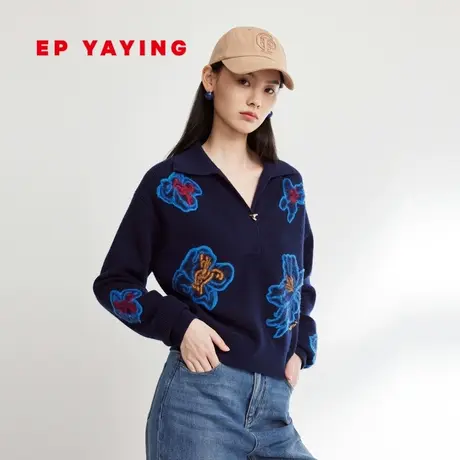 [唐嫣同款]EP雅莹女装 国风提花针织衫上衣 2023秋冬新款9515A商品大图