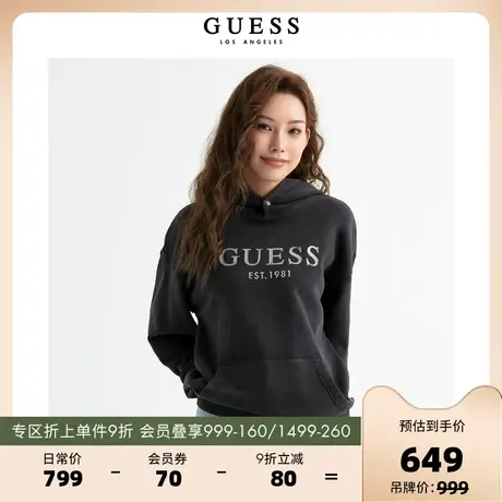 GUESS23 新款秋无性别灰色运动oversize休闲连帽卫衣-M3PP35K2Q40图片