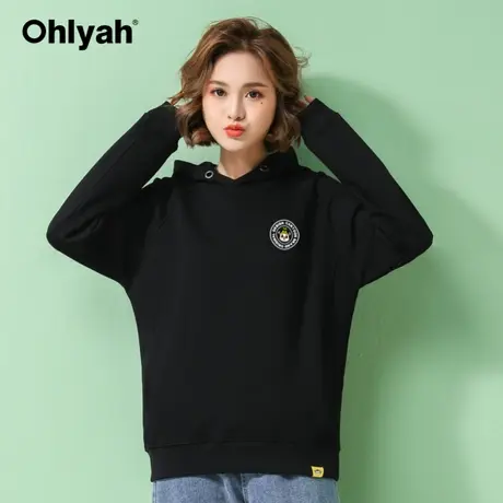Ohlyah品牌连帽衫卫衣女2023春季情侣装新款宽松运动黑色外套学生图片