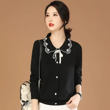 韩潮袭人娃娃领长袖刺绣套头针织衫女2023秋季新款打底衫毛衣上衣商品大图