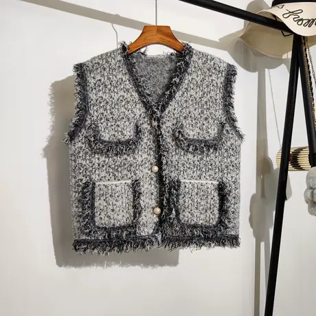 小香风针织马甲开衫女秋冬新款韩版气质名媛无袖毛衣背心马夹外套商品大图