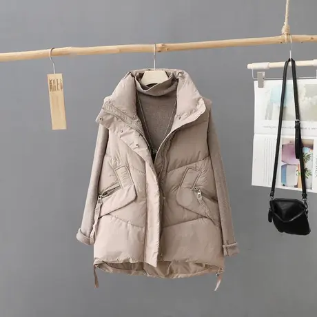 2023秋冬季新款女装中长款羽绒棉马夹女式外穿坎肩外套宽松棉衣女图片