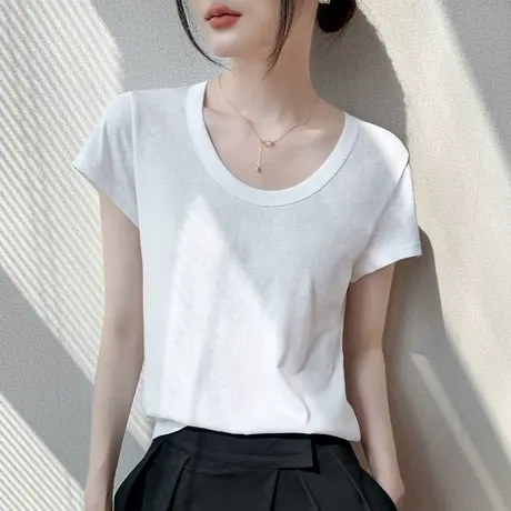 雪花棉短袖T恤女2023夏季新款韩版宽松休闲纯色微透半袖上衣薄款商品大图