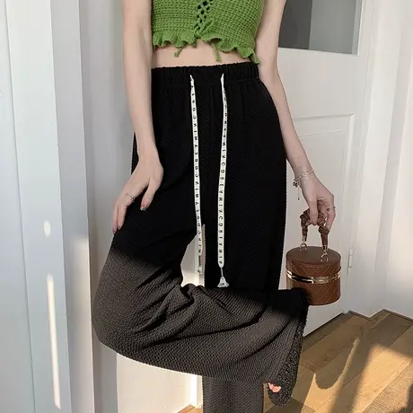 泡芙格阔腿裤女春夏高腰显瘦休闲裤大码胖mm抽绳垂感直筒拖地裤子图片