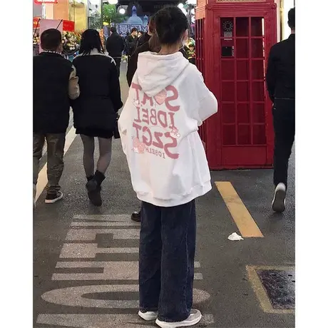 秋冬加绒加厚奶fufu卫衣女连帽宽松oversize小众高街潮牌ins外套图片