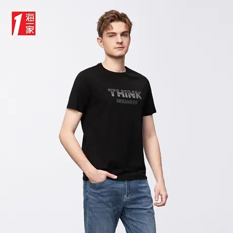 海一家品质字母印花短T2023夏季新款基础休闲简约圆领短袖T恤男图片