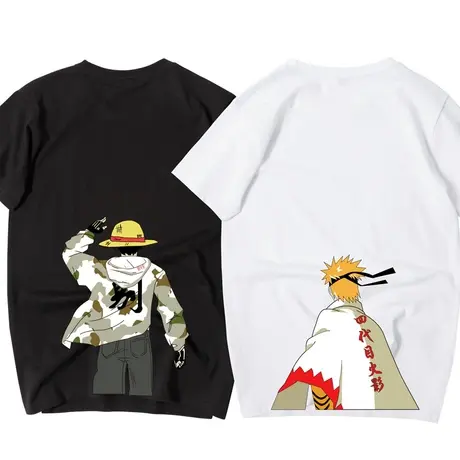 秀洛海贼王联名t恤男龙珠路飞索隆火影忍者短袖白胡子T恤宽松衣服商品大图