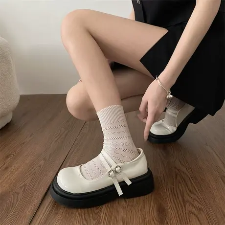 永希小皮鞋女2023春夏新款高级感复古风浅口单鞋百搭粗跟玛丽珍鞋商品大图