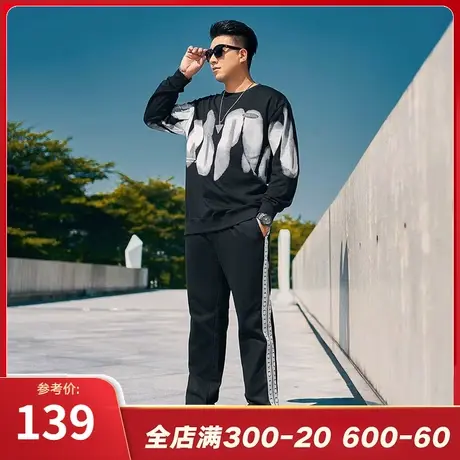 GxxH潮牌大码男运动套装  秋季加肥加大号胖子个性宽松黑色套装图片