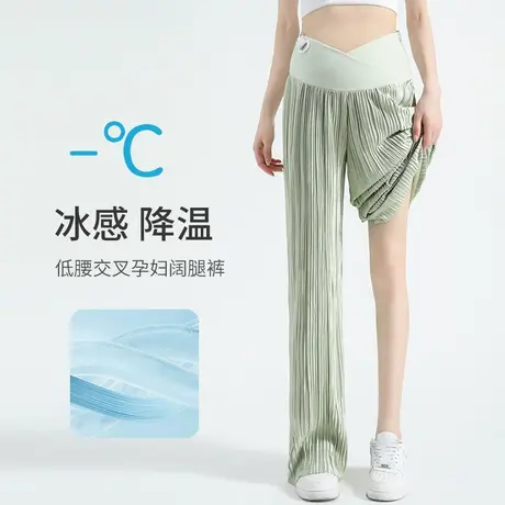 欧丽妈咪孕妇裤2023新款夏款冰丝褶皱垂感直筒三宅阔腿裤夏季薄款图片