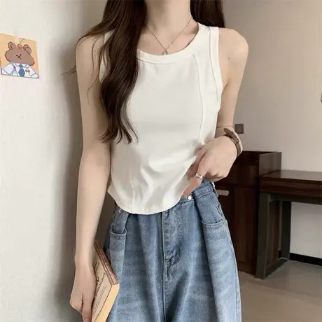 大码白色内搭吊带背心女2023新款夏季胖mm针织短款无袖打底衫上衣图片
