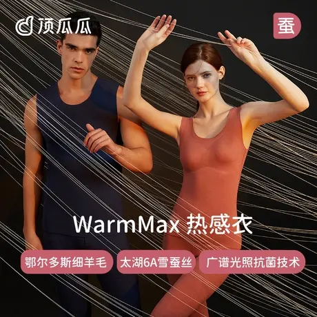 【热感衣】顶瓜瓜羊毛蚕丝情侣保暖背心无袖贴身发热抗菌打底衫女商品大图