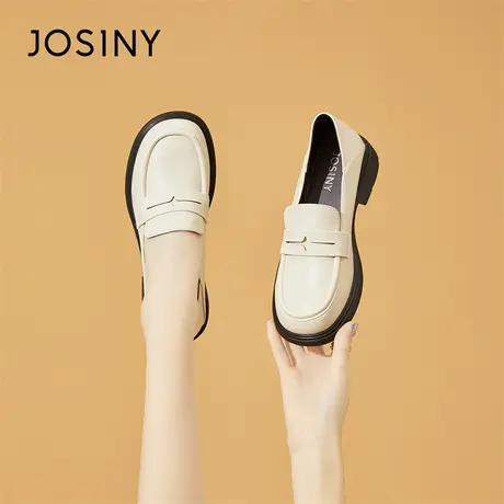 Josiny/卓诗尼厚底乐福鞋女2024新款春季英伦风粗跟百搭增高单鞋商品大图