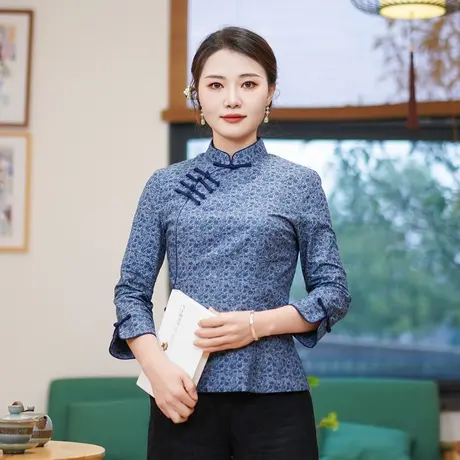 筠雅春秋新款唐装上衣女中国风旗袍复古时尚收腰显瘦女装 24J102商品大图