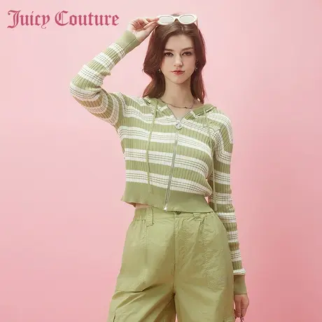 Juicy Couture橘滋春夏新款连帽短修身立体条纹温柔甜美外套女图片