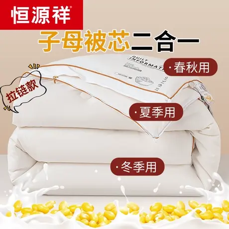 恒源祥抗菌大豆纤维被子冬被加厚保暖棉被被芯子母被二合一拉链款图片