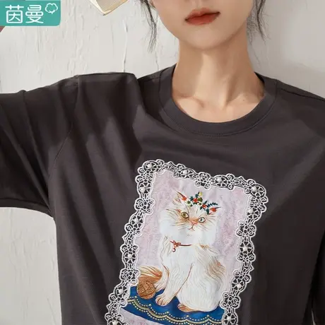 茵曼官方旗舰店官网短袖T恤体桖女2023新款潮宽松纯棉上衣夏季商品大图