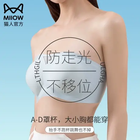 猫人无肩带内衣女防滑聚拢小胸不会掉大胸显小无痕隐形抹胸文胸罩商品大图