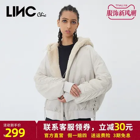 商场同款LINC金羽杰羽绒服女2023冬新款夹克短款反季断码连帽女款商品大图
