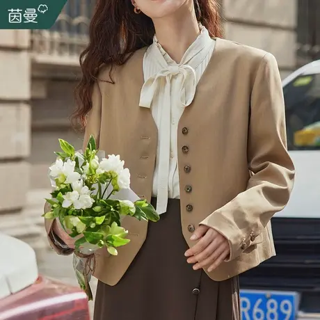 茵曼旗舰店法式小西装短外套女2023秋冬新款时尚百搭通勤西服上衣图片