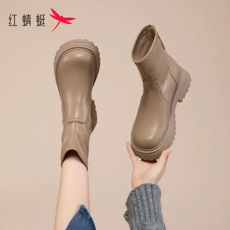 红蜻蜓英伦风短靴女2023新款秋季棕色厚底马丁靴女小个子超火靴子商品大图