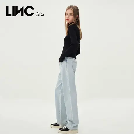 LINC金羽杰直筒牛仔裤女2023年秋季新款中高腰街头感宽松女士长裤商品大图