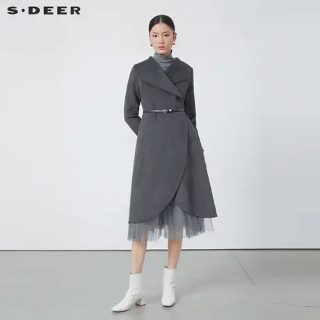 sdeer圣迪奥女装翻领收腰不规则毛呢大衣S224Z25A1图片