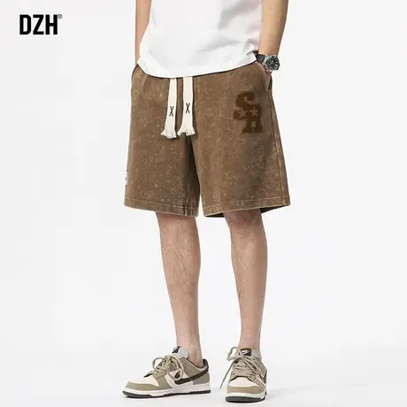 男生咖啡色短裤男纯棉美式潮牌休闲五分裤百搭裤子宽松半截裤中裤商品大图