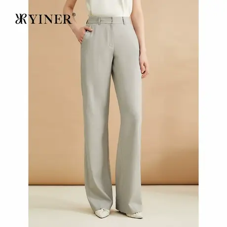 YINER音儿秋季亚麻法式职场显瘦长裤通勤直筒休闲裤商品大图