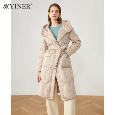 YINER音儿女装2021冬季新款长款水貂毛领加厚羽绒服商品大图