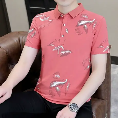 POLO衫男士翻领纯棉短袖2024新款潮流纯色T恤修身冰丝上衣服夏装商品大图