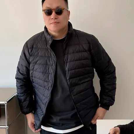 DAEVU大码男装冬款简约休闲胖人加肥加大男士短款立领轻薄羽绒服商品大图