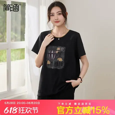 简涵大码女装2025夏季新品棉T恤女立体印花短袖上衣显瘦正肩半袖图片