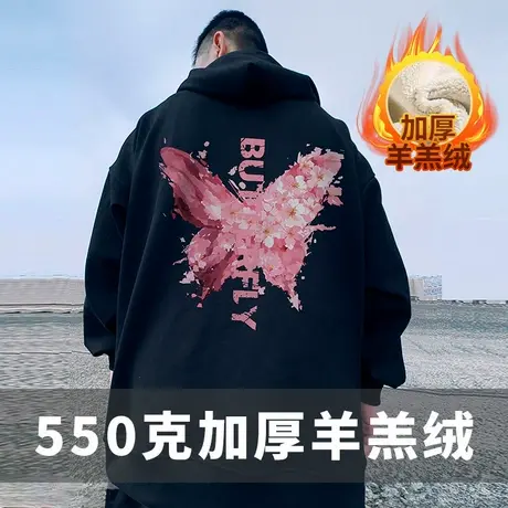 羊羔绒外套卫衣加肥加大码男装连帽加绒加厚胖子冬款胖子开衫卫衣商品大图