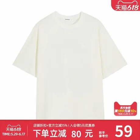 美特斯邦威男T恤夏季新款男女同款宽松凉感植绒印花短袖上衣图片