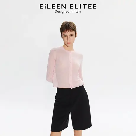 朗姿欧洲EiLEEN ELITEE粉色薄透气修身圆领针织开衫2025年夏季图片