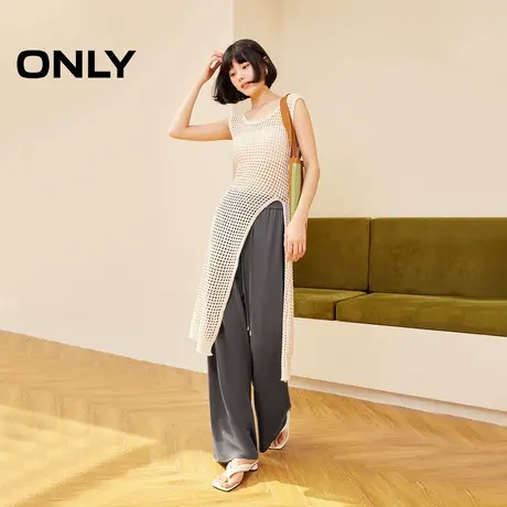 ONLY夏季度假织女风钩织网眼开叉慵懒镂空罩衫连衣裙女图片