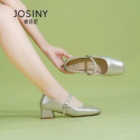 Josiny/卓诗尼秋季2025时尚玛丽珍鞋法式单鞋浅口水钻银色女百搭图片