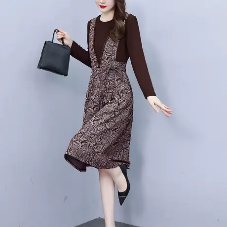 别致漂亮假两件背带连衣裙女2023秋天新款气质中长款修身显瘦裙子图片