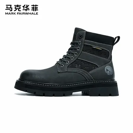 马克华菲中帮马丁靴男2025新款真皮高帮男靴英伦风黑色厚底工装靴商品大图