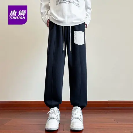 唐狮男士重磅卫裤秋冬季新款撞色设计直筒束脚运动休闲长裤子潮AP商品大图