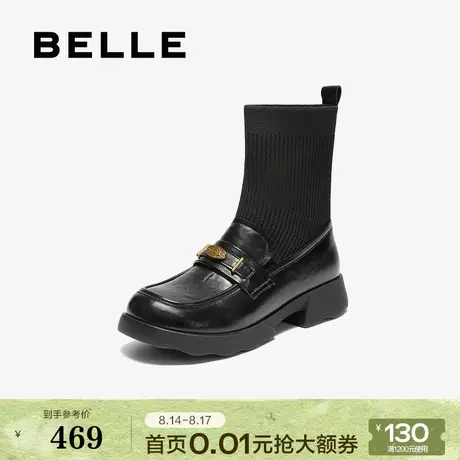 百丽学院风通勤乐福袜靴子女25冬新复古百搭弹力短靴B2881DD5预图片