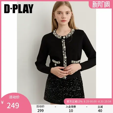 DPLAY2025年秋季新款毛衣女气质圆领开衫外套正肩宽松长袖上衣商品大图