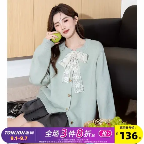 唐狮2025秋冬毛衣女蕾丝系带蝴蝶结圆领针织开衫女春秋外套高级感图片