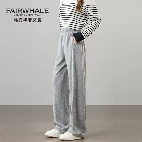马克华菲灰色百搭运动裤女2025新款卫裤高腰窄版显瘦直筒休闲裤子图片