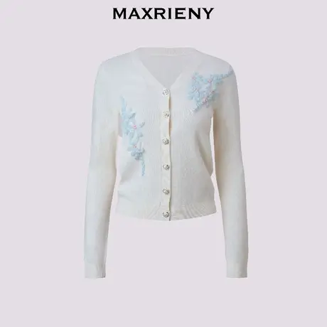 【奥莱】MAXRIENY提花v领羊毛针织衫女穿搭长袖上衣商品大图