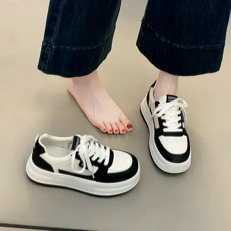 厚底增高小白鞋女2025新款黑白拼色百搭休闲板鞋爆款商品大图