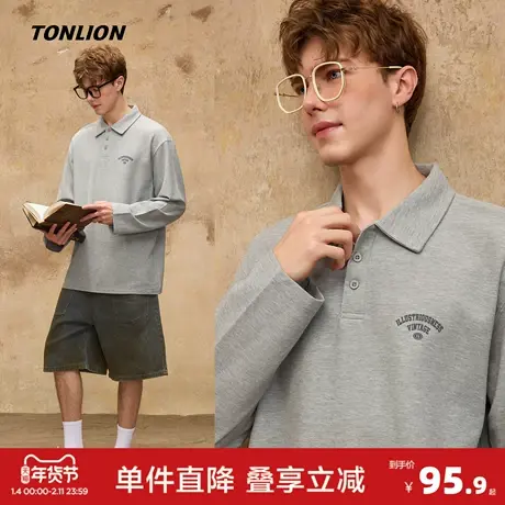 唐狮2026春季男前胸小细节印花翻领长袖polo衫男休闲美式上衣潮图片